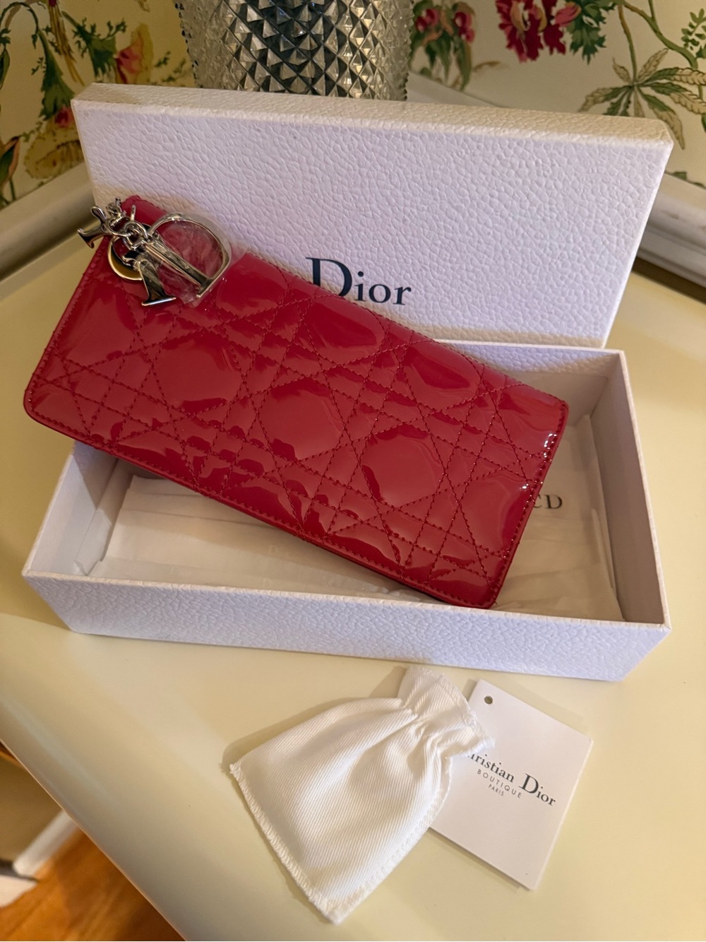 Lady Dior Cannage Patent Leather Continental Wallet - Brand New Full Set